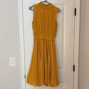 Sleeveless Mustard Pleated Midi Dress